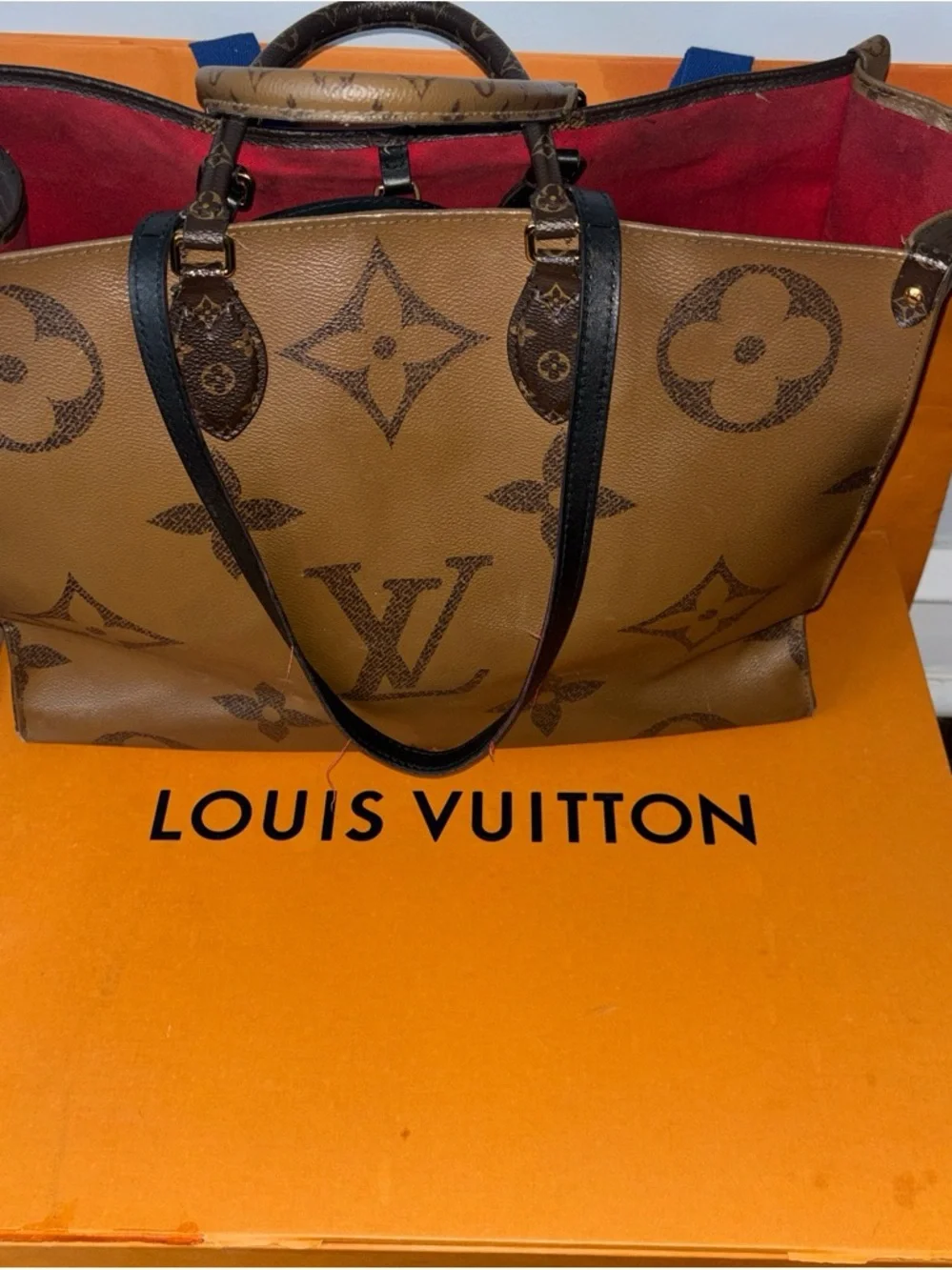 Louis Vuitton Beige Canvas Duffel with Dark Brown Leather Handles